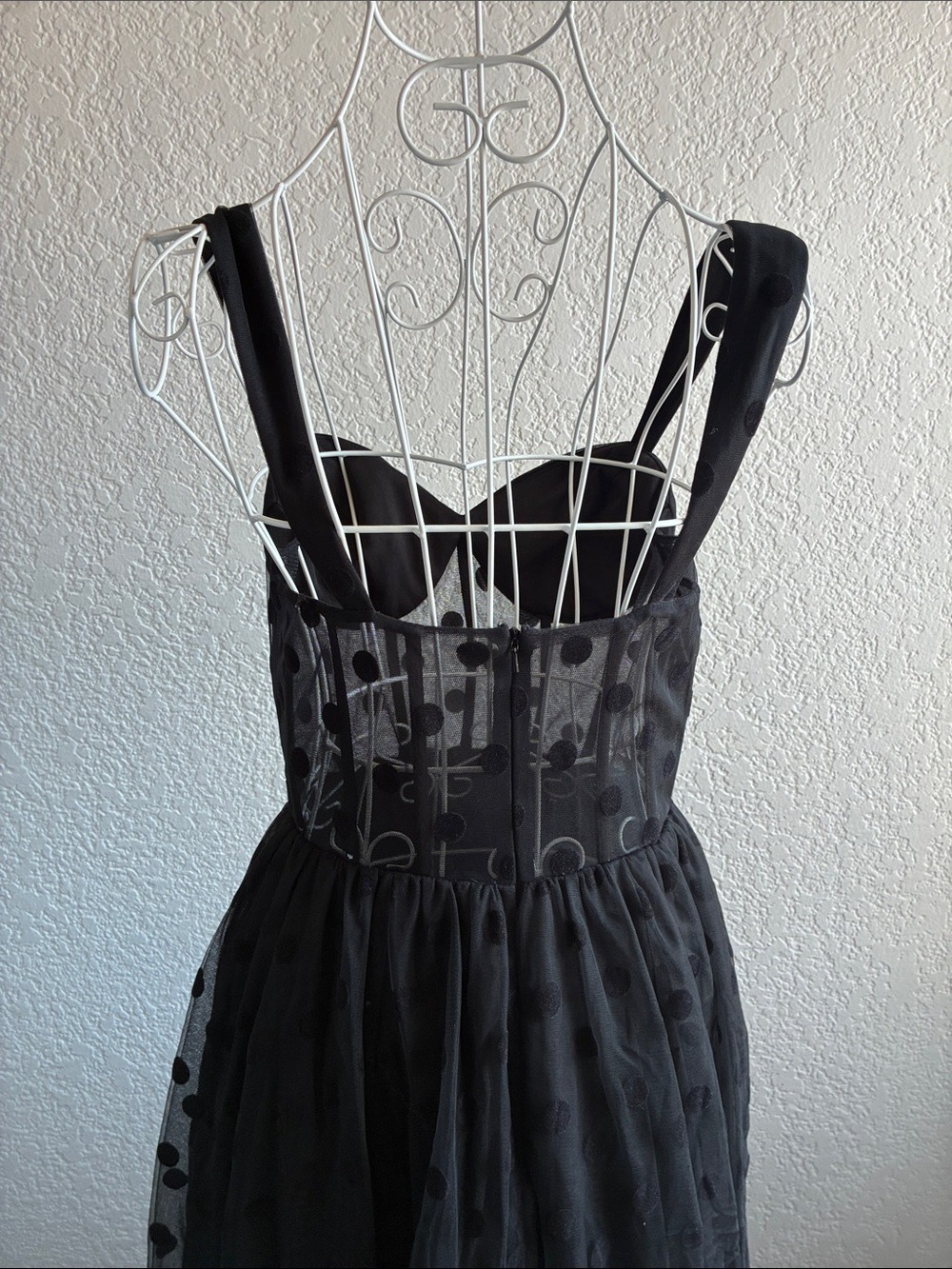 Ieena for Mac Duggal Polka Dot Tulle A-Line Midi Dress Black 4 - Picture 8 of 11